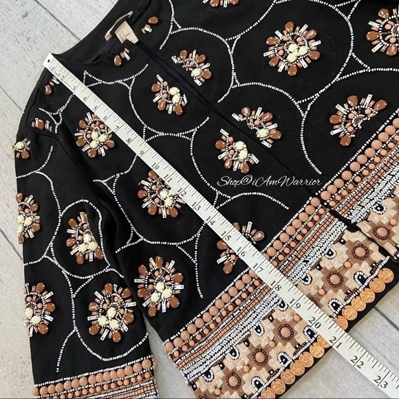 H&M NWT black embellished beaded cropped open 3/4 sleeve jacket *Shop@iAmWarrior - Picture 9 of 12